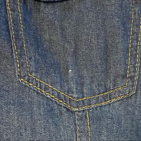 NEW LOOK / Dark Washed Lightweight Denim Pearl Snap Long Sleeve Shirt Size M - Picture 6 of 9